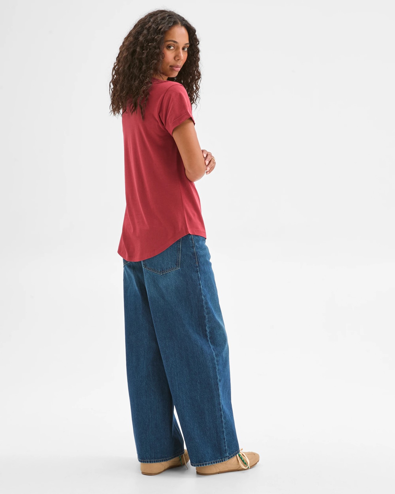 Cotton/Modal Relaxed Crew T-Shirt - Brick Red 5 of 6