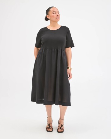 Plus Size Australian Cotton Short Sleeve Knit Woven Dress