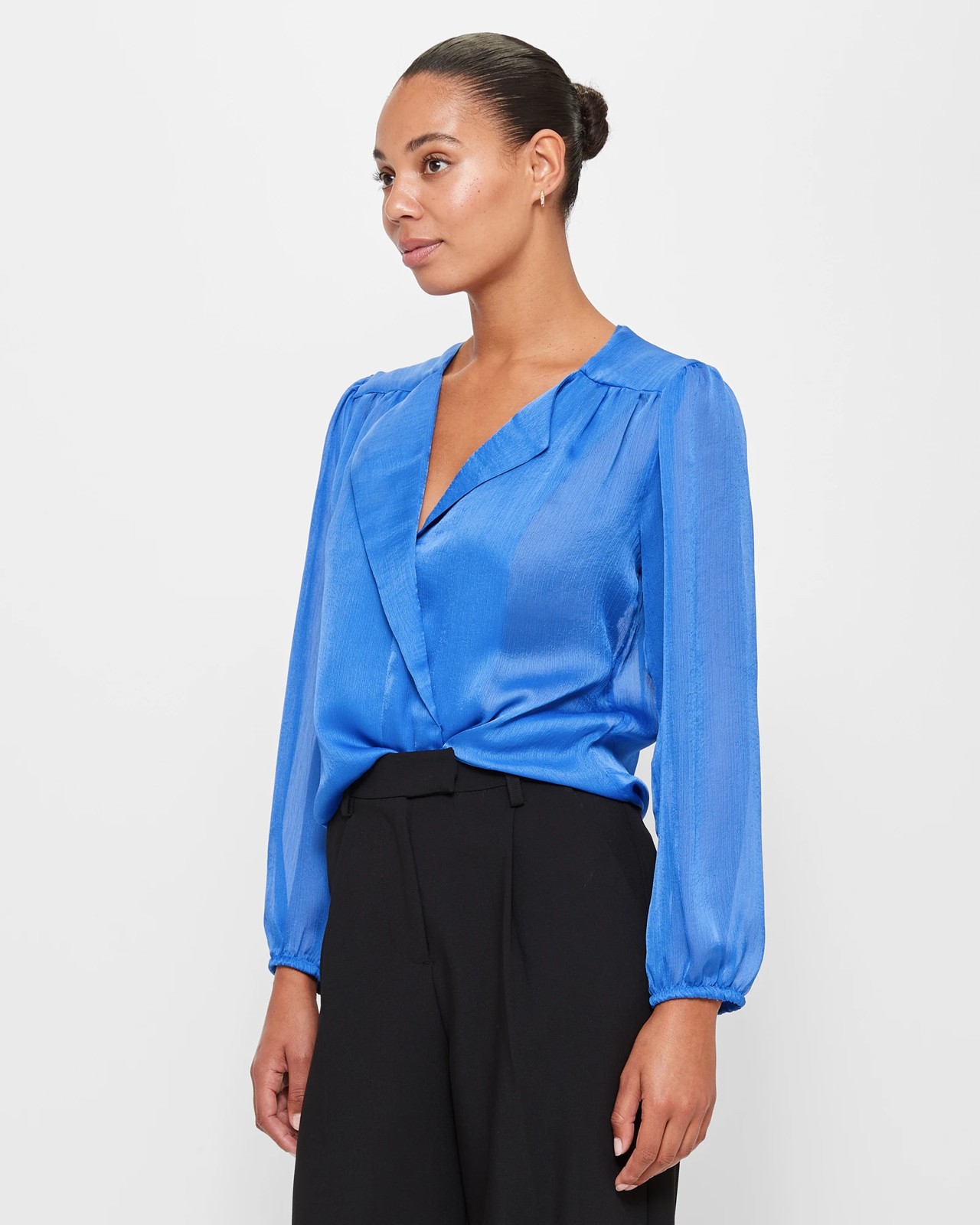 Long Sleeve Drape Neck Blouse - Preview 3 of 5