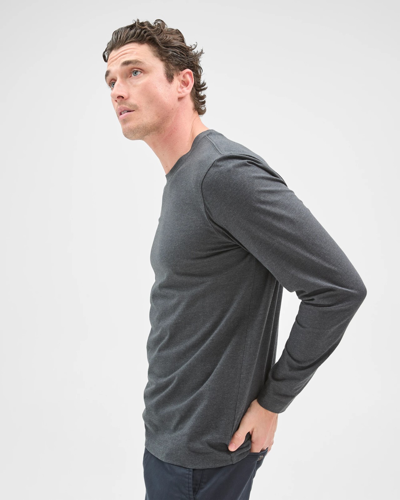 Australian Cotton Long Sleeve T-Shirt - Charcoal 5 of 5