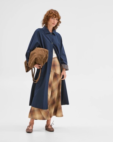 Australian Cotton Blend Check Midi Skirt