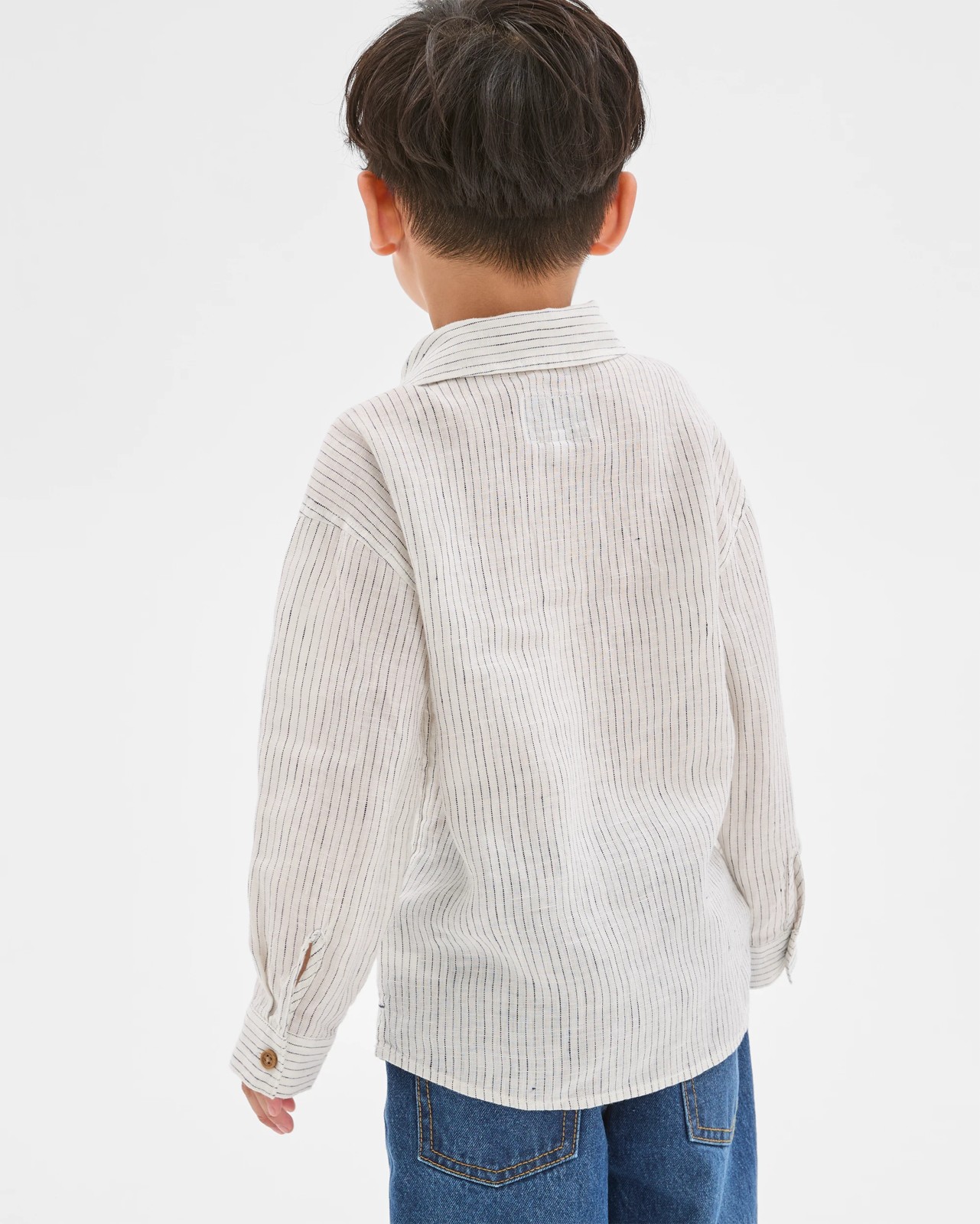 European Linen Long Sleeve Shirt - Navy Stripe 4 of 6