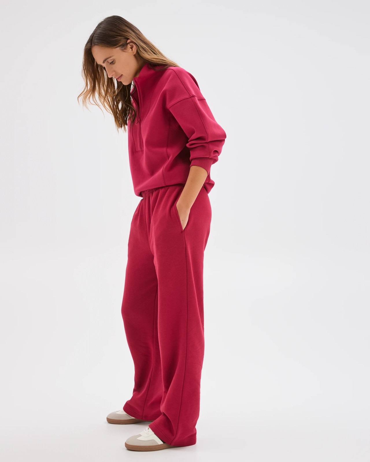 Australian Cotton Blend Straight Leg Fleece Trackpants - Dark Red 6 of 6