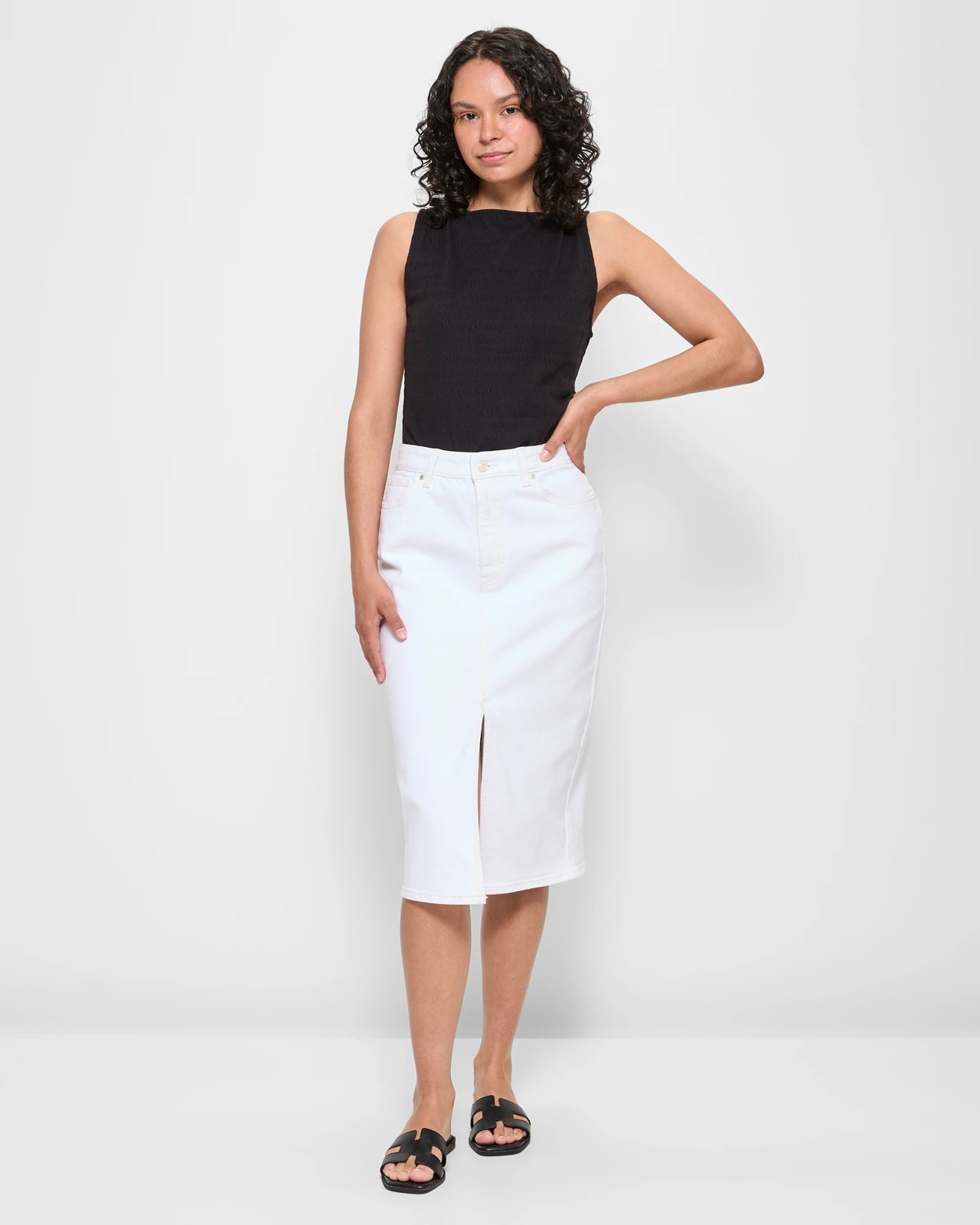 Sleeveless Textured Boat Neck Tank Top 2 of 5