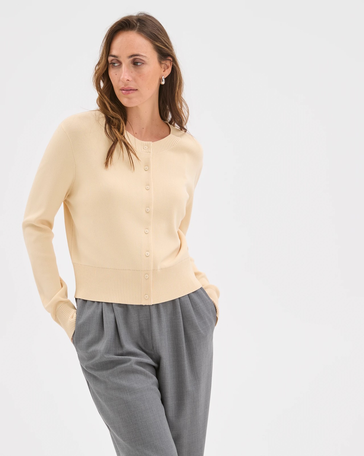 Preview Crepe Knit Core Cardigan - Parchment 3 of 6