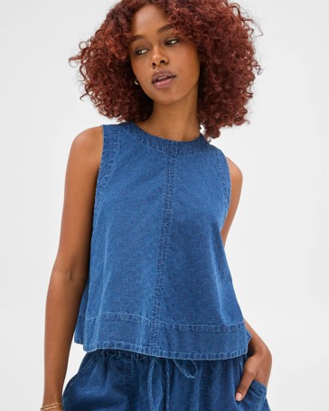Petites Sleeveless Textured A-Line Tank Top