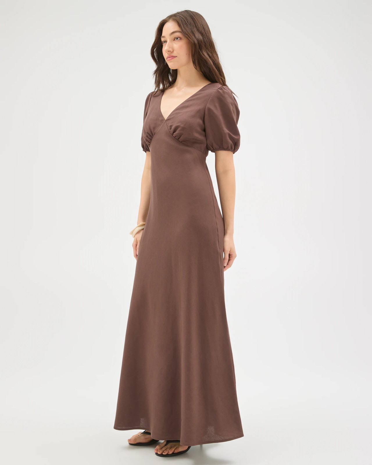 Lily Loves European Linen Blend Puff Sleeve Midi Dress 2 of 5