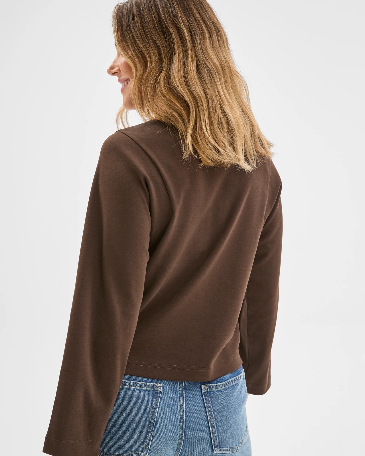 Australian Cotton Long Sleeve Spliced Top - Coffee Bean 6 of 6