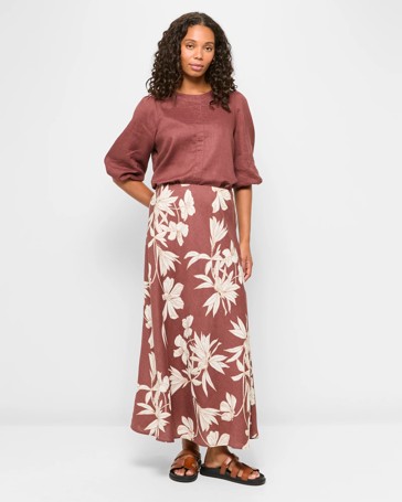 European Linen Bias Cut Midi Skirt