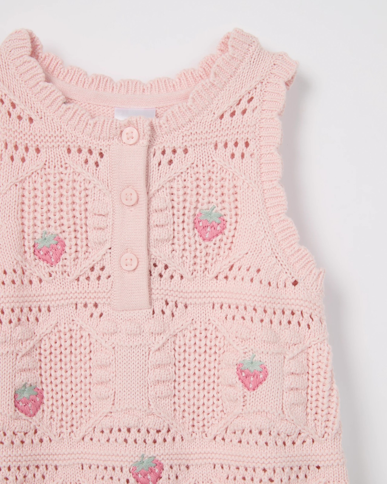 Baby Organic Cotton Crochet Knit Romper - Strawberry Pink 6 of 6