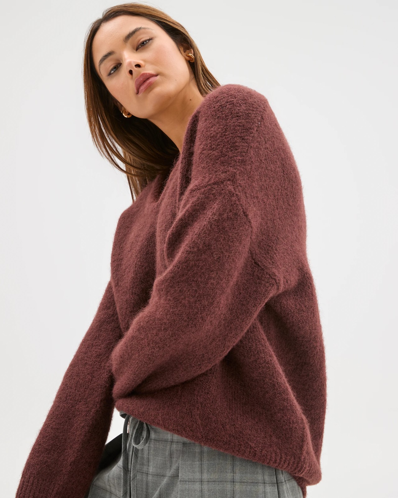 Lily Loves V-Neck Fluffy Knit Jumper - Burgundy 2 of 6