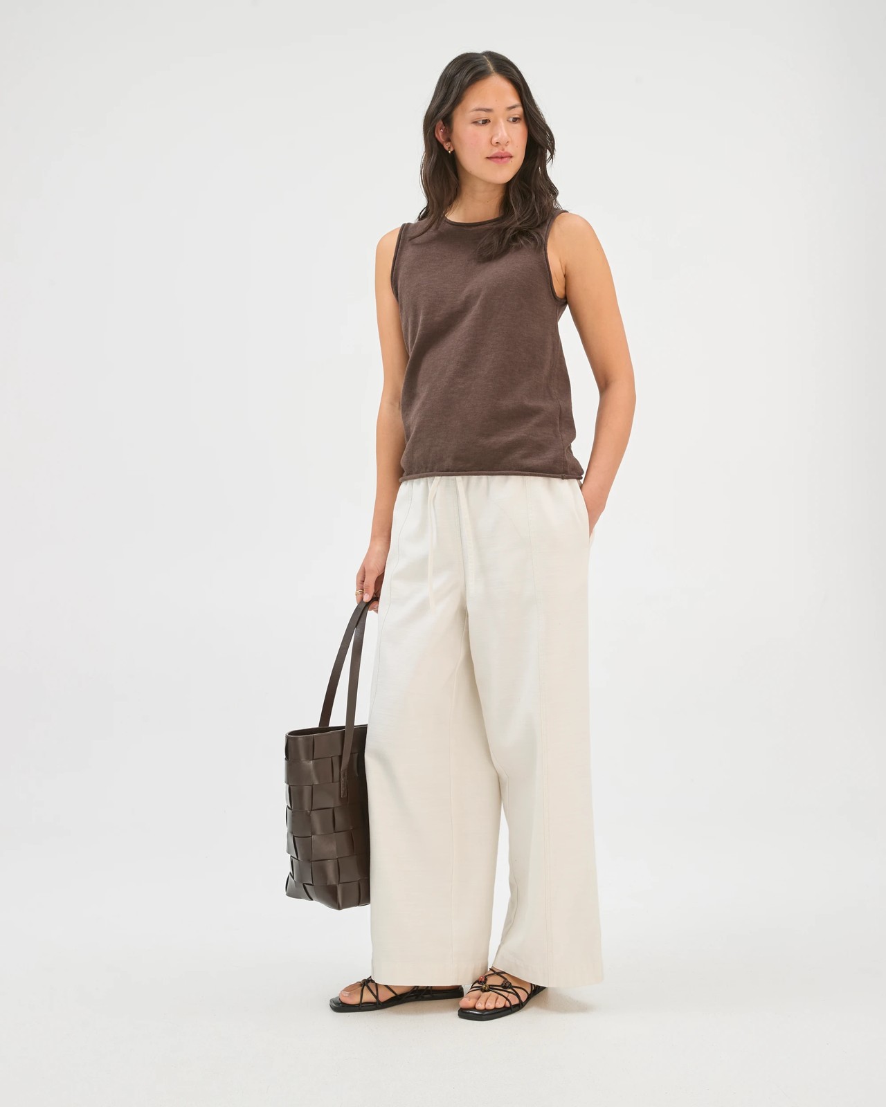Australian Cotton Blend Rolled Edge Knitted Tank Top - Coffee 5 of 6