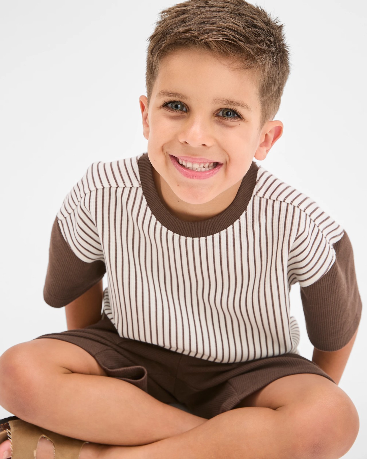 Waffle T-Shirt and Shorts 2 Piece Set - Brown 3 of 6