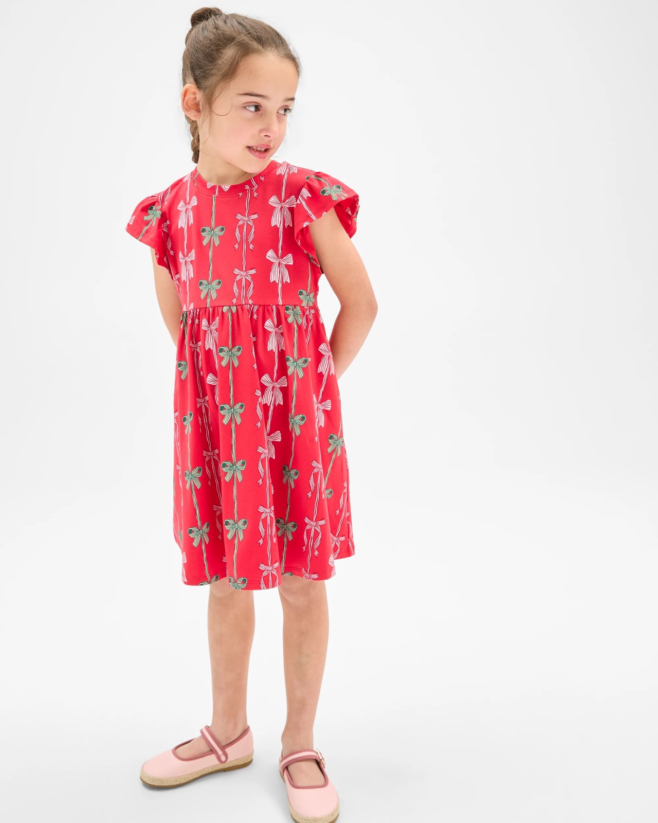 Australian Cotton Christmas Knit Dress - Red Base Bow 2 of 5