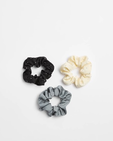 3 Pack Diamante Satin Scrunchies