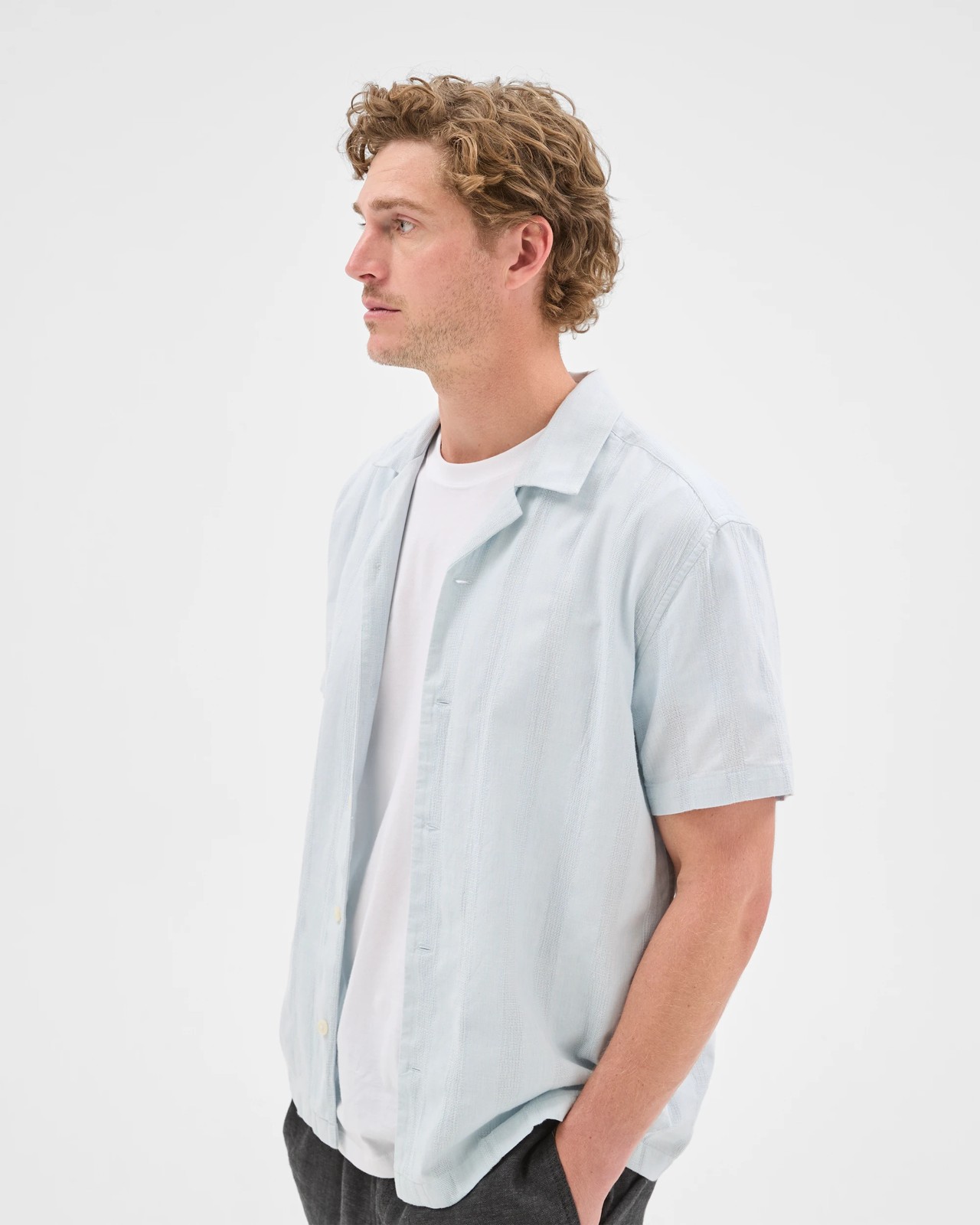 Short Sleeve Self Stripe Shirt - Chambray 5 of 6