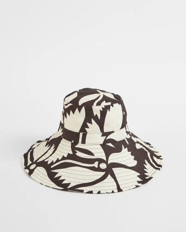 Wide Brim Print Canvas Bucket Hat