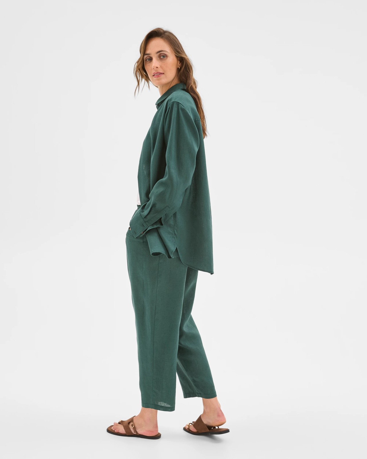 European Linen Long Sleeve Shirt - Deep Green 6 of 6