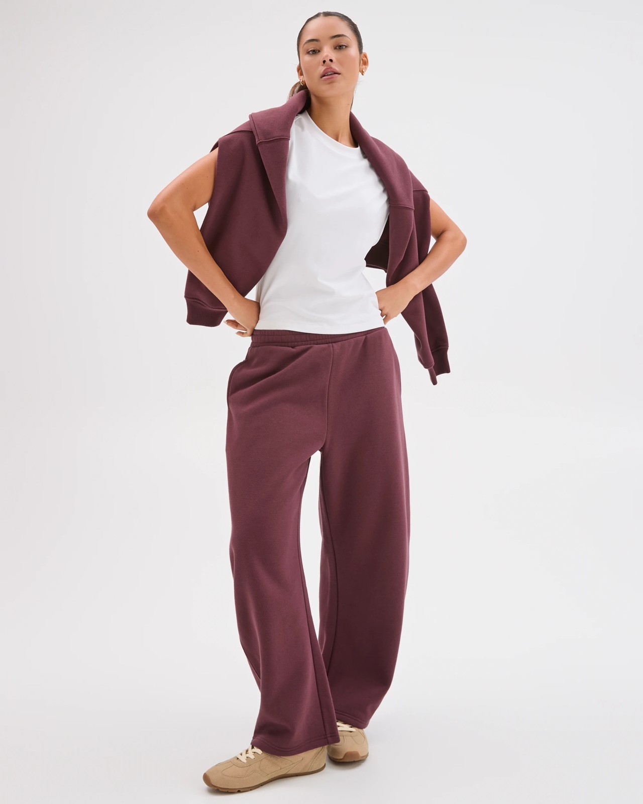 Lily Loves Australian Cotton Blend Bow Leg Trackpants - Burgundy Rouge 3 of 5