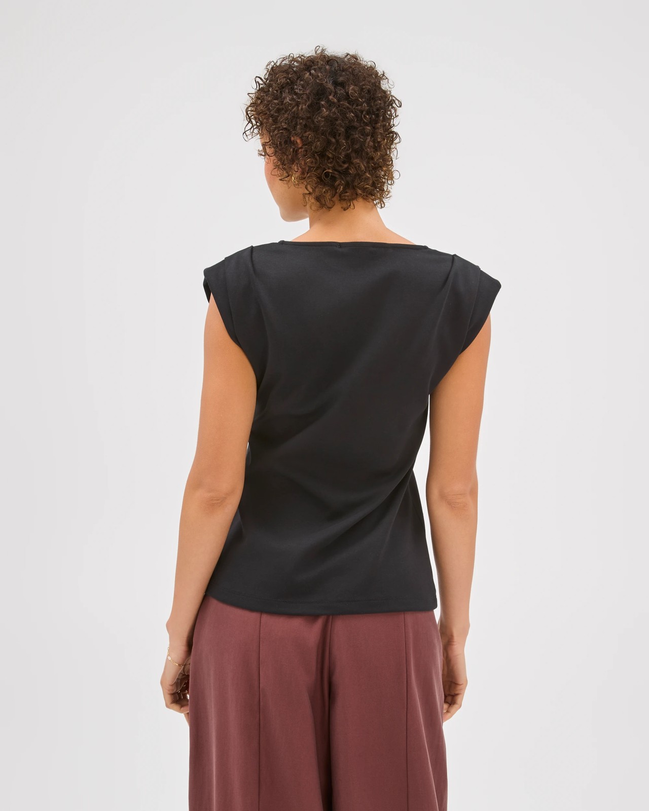 Preview Australian Cotton Sleeveless Shoulder Pad Tuck Detail Top - Black 5 of 6