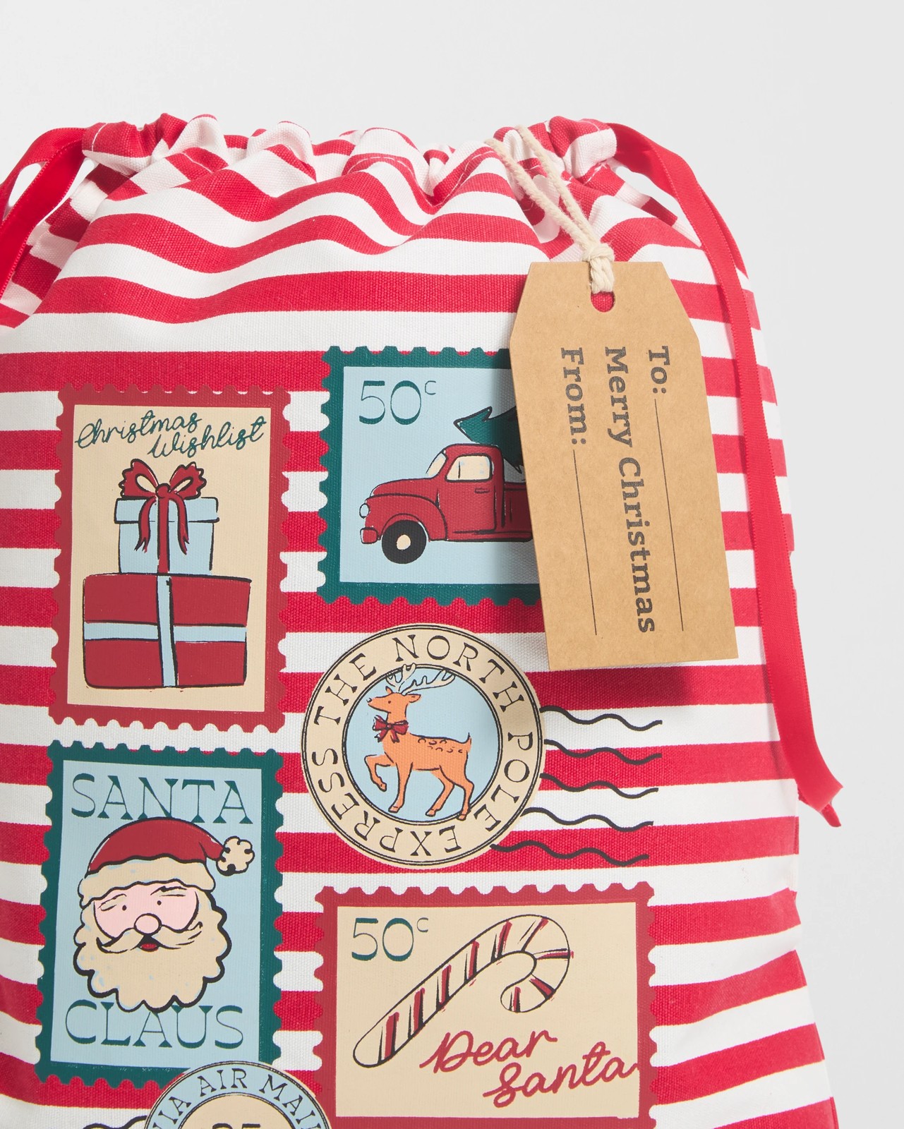 Cotton Christmas Stamps Drawstring Bag 3 of 4