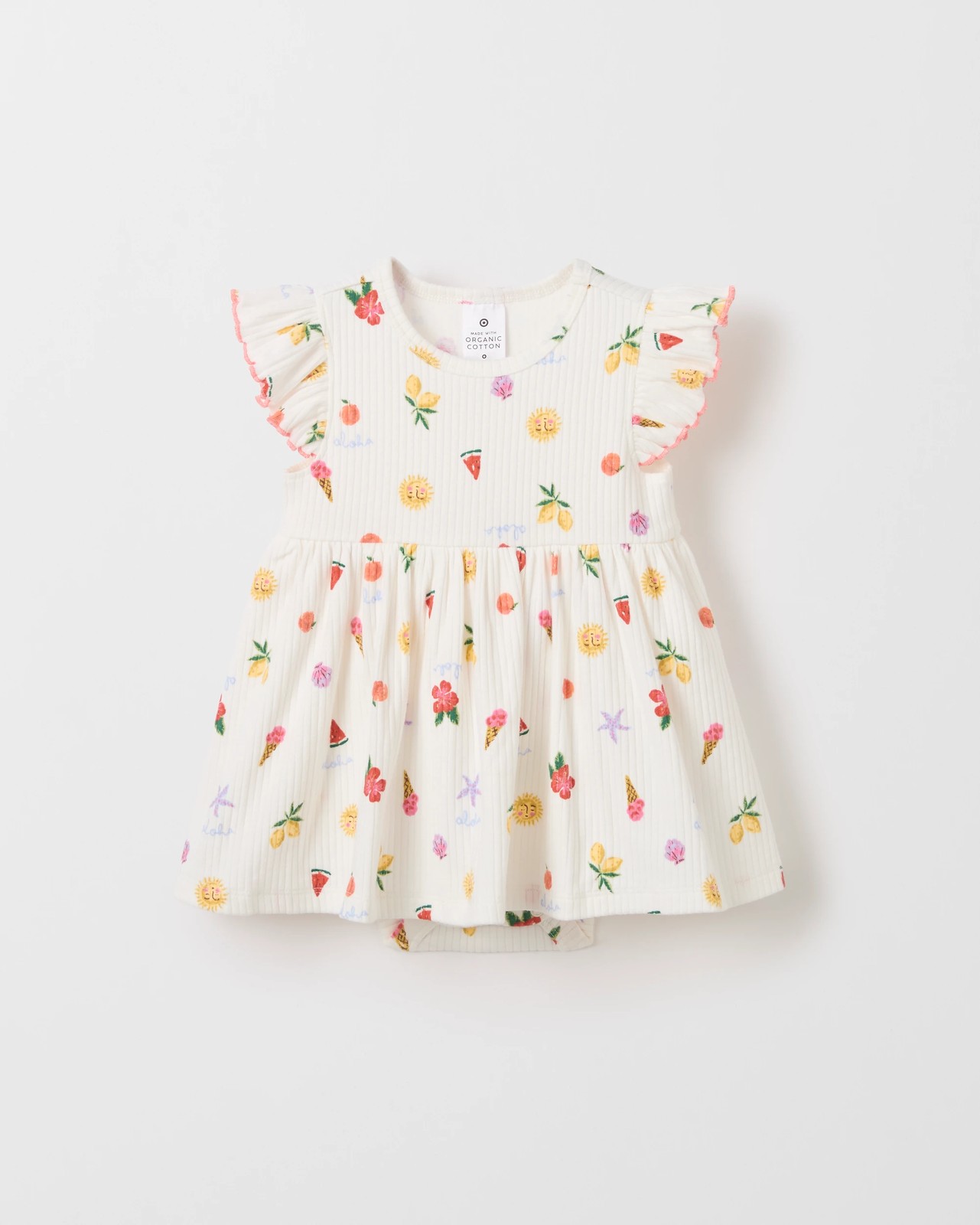 Baby Organic Cotton Bodysuit Dress - Neutral Aloha Cloud Dancer 5 of 6