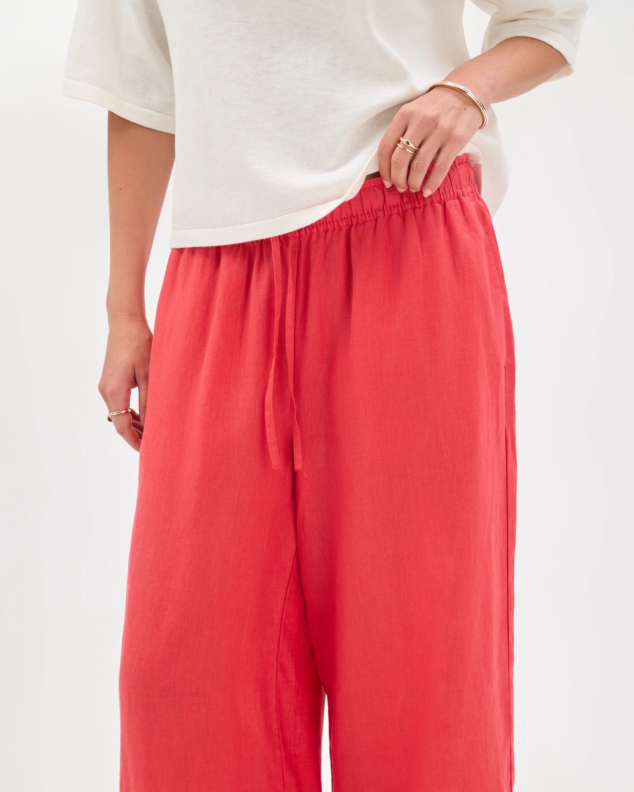European Linen Cropped Pants - Cranberry 4 of 6
