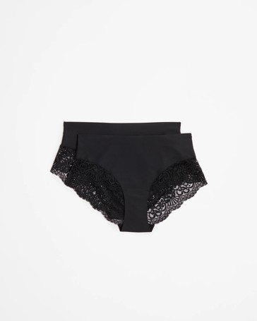 2 Pack Smooth Touch Lace Bonded Waist Midi Briefs