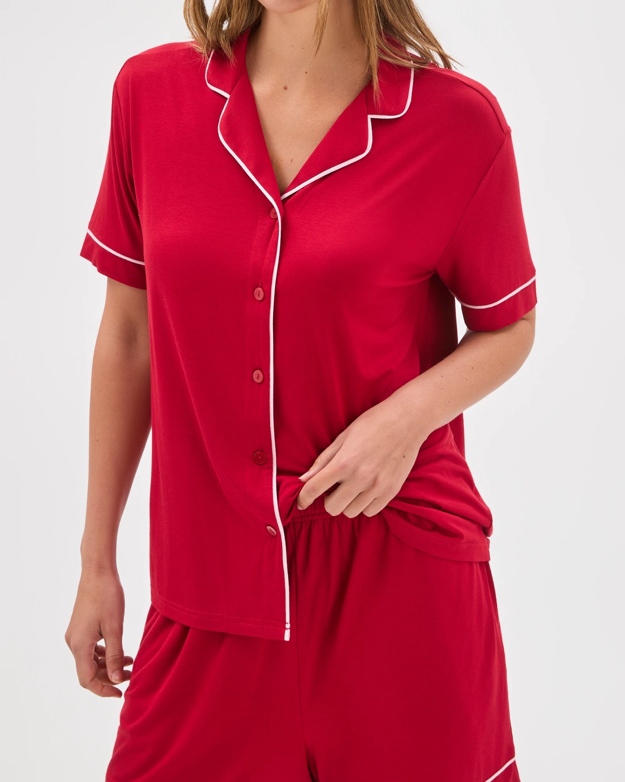Bamboo Top and Shorts Pyjama Set - Red 4 of 6