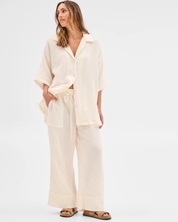 Australian Cotton Resort Woven Trim Detail Pants