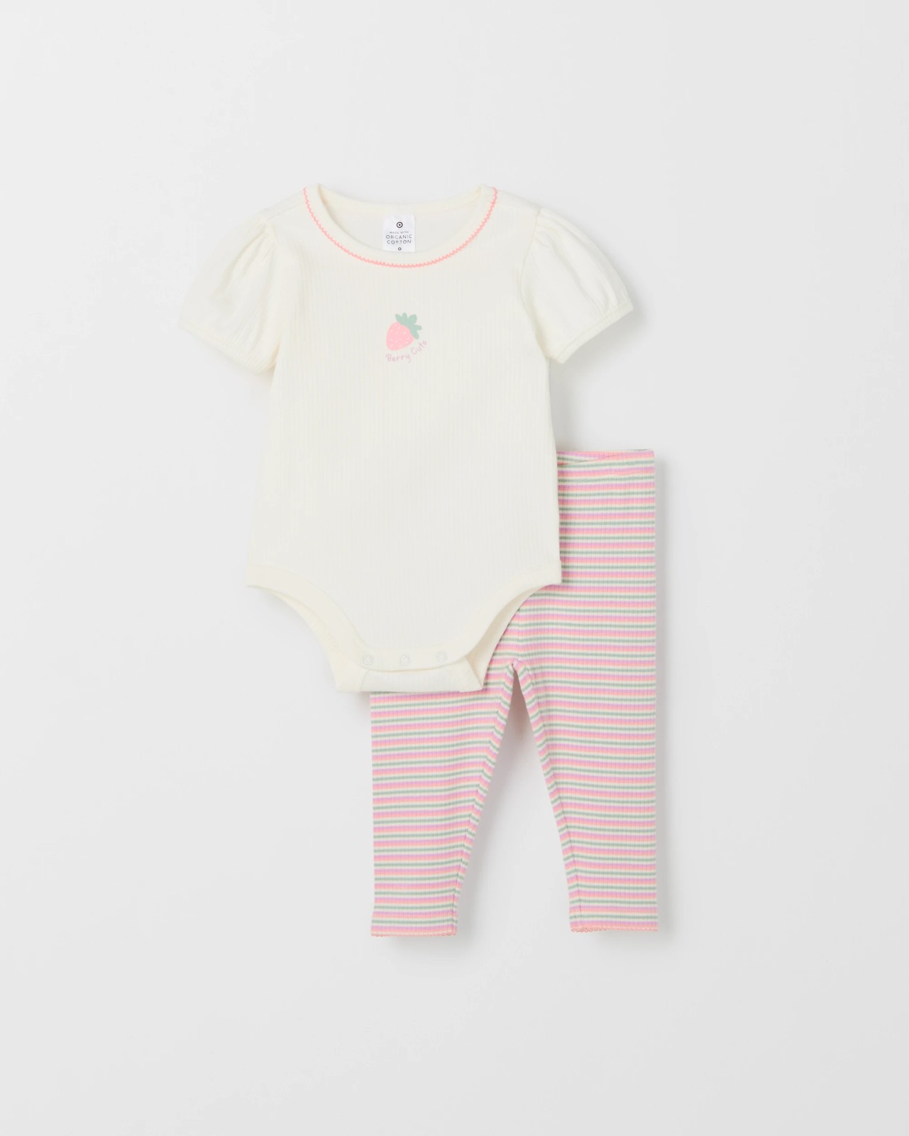 Baby Organic Cotton Short Sleeve Bodysuit & Leggings 2 Piece Set - Strawberry Neutral 4 of 6