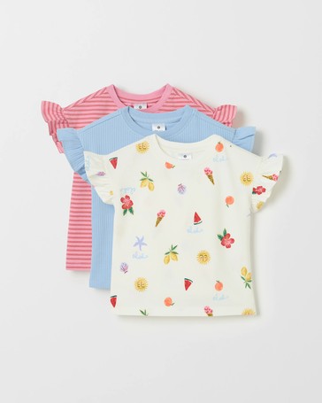 Baby Organic Cotton 3 Pack Ruffle Sleeve T-Shirts