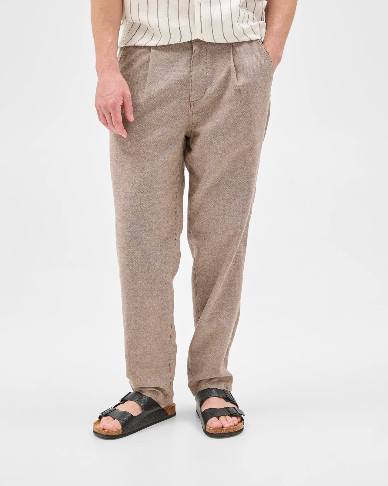 Australian Cotton Blend Pleated Pants  - Mushroom 5 of 6