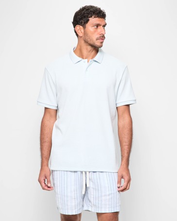 Australian Cotton Blend Waffle Polo T-Shirt