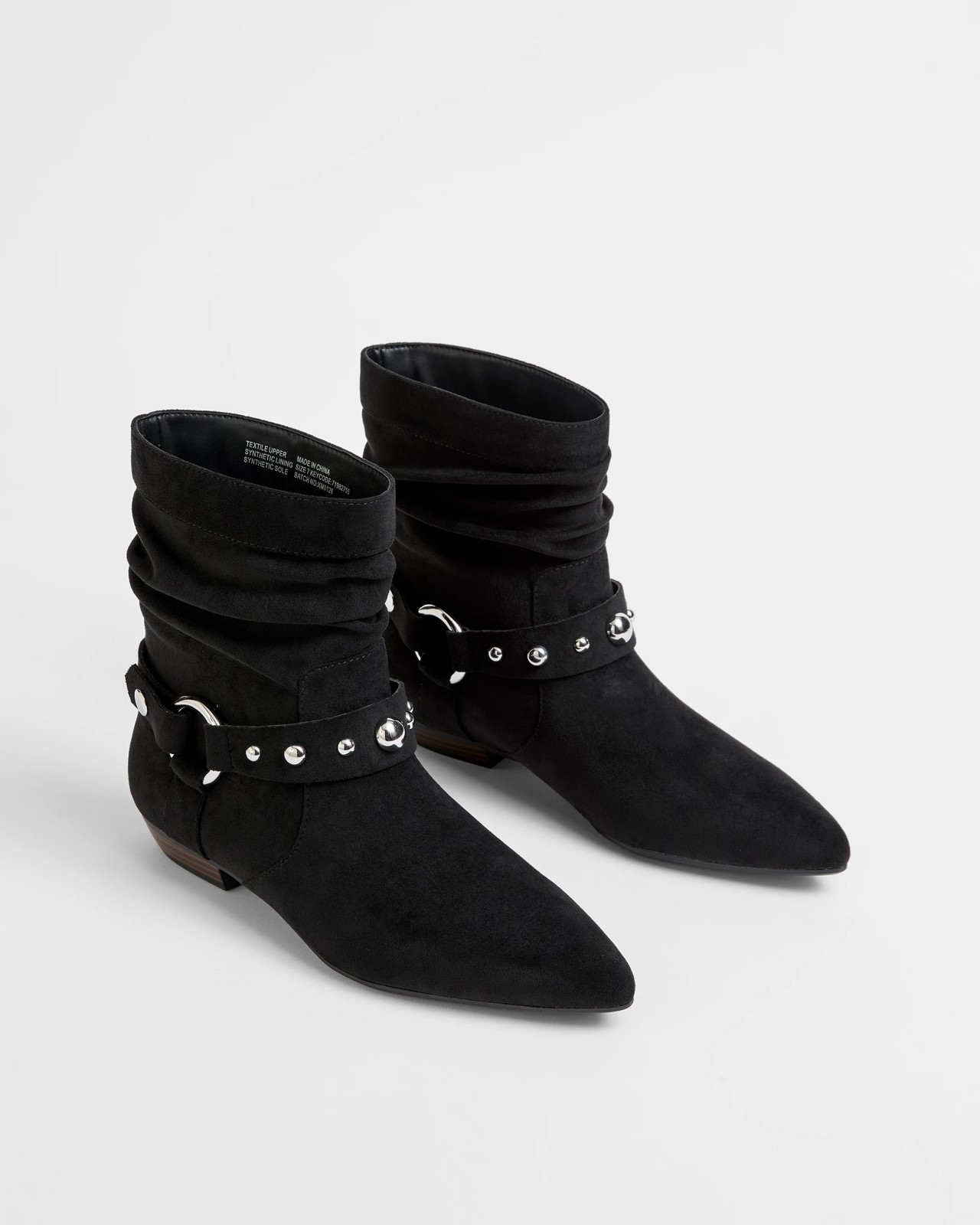 Studded Low Heel Boot - Cleo - Black Microsuede 2 of 3