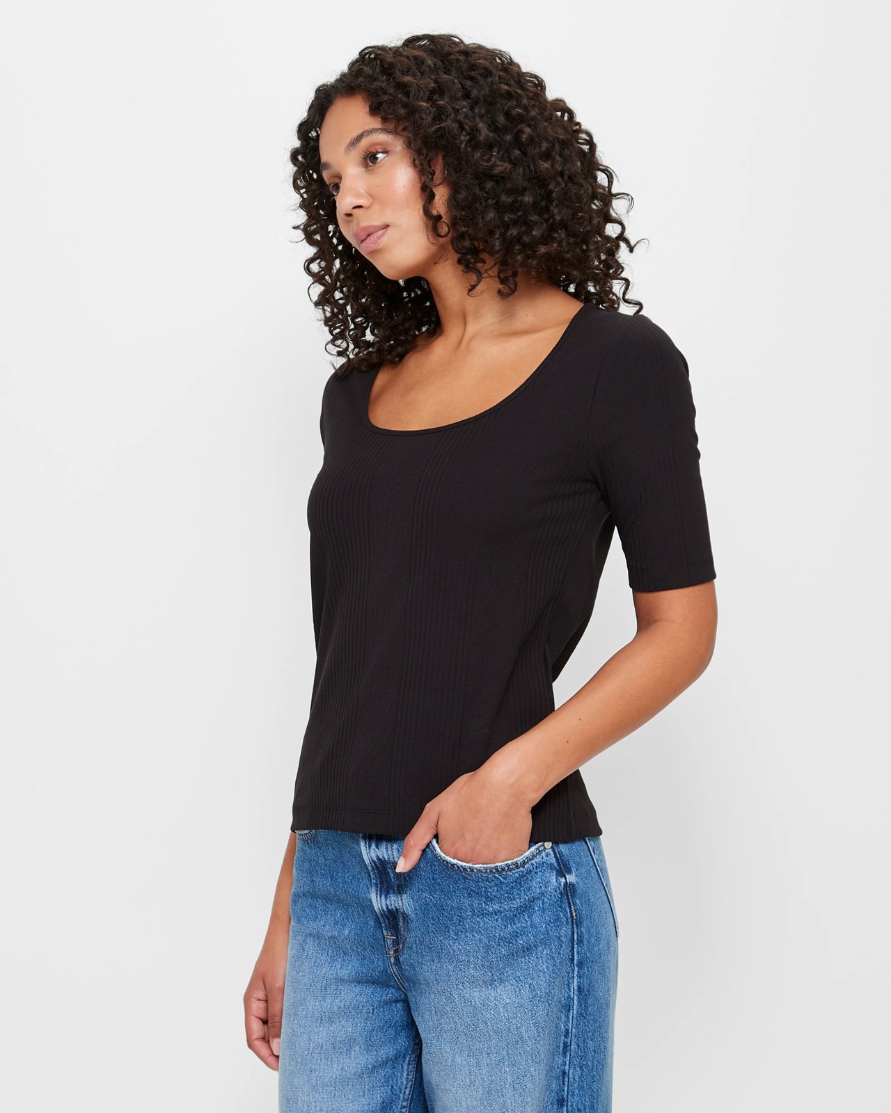 Australian Cotton Scoop Neck Ribbed T-Shirt 2 of 4