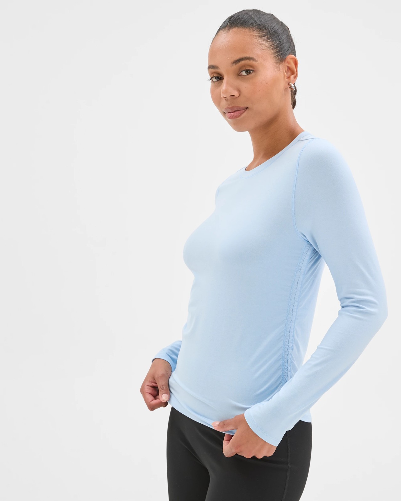 Active Studio Luxe Long Sleeve Ruched Top - Blue Mist 4 of 6