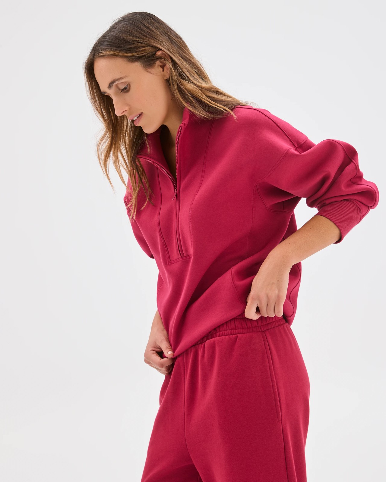 Australian Cotton Blend Cocoon 1/4 Zip Fleece Jumper - Dark Red 5 of 5