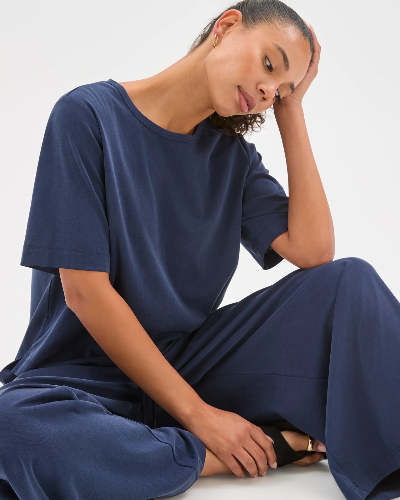 Relaxed Wide Leg Drape Pants - Ink Navy 4 of 5