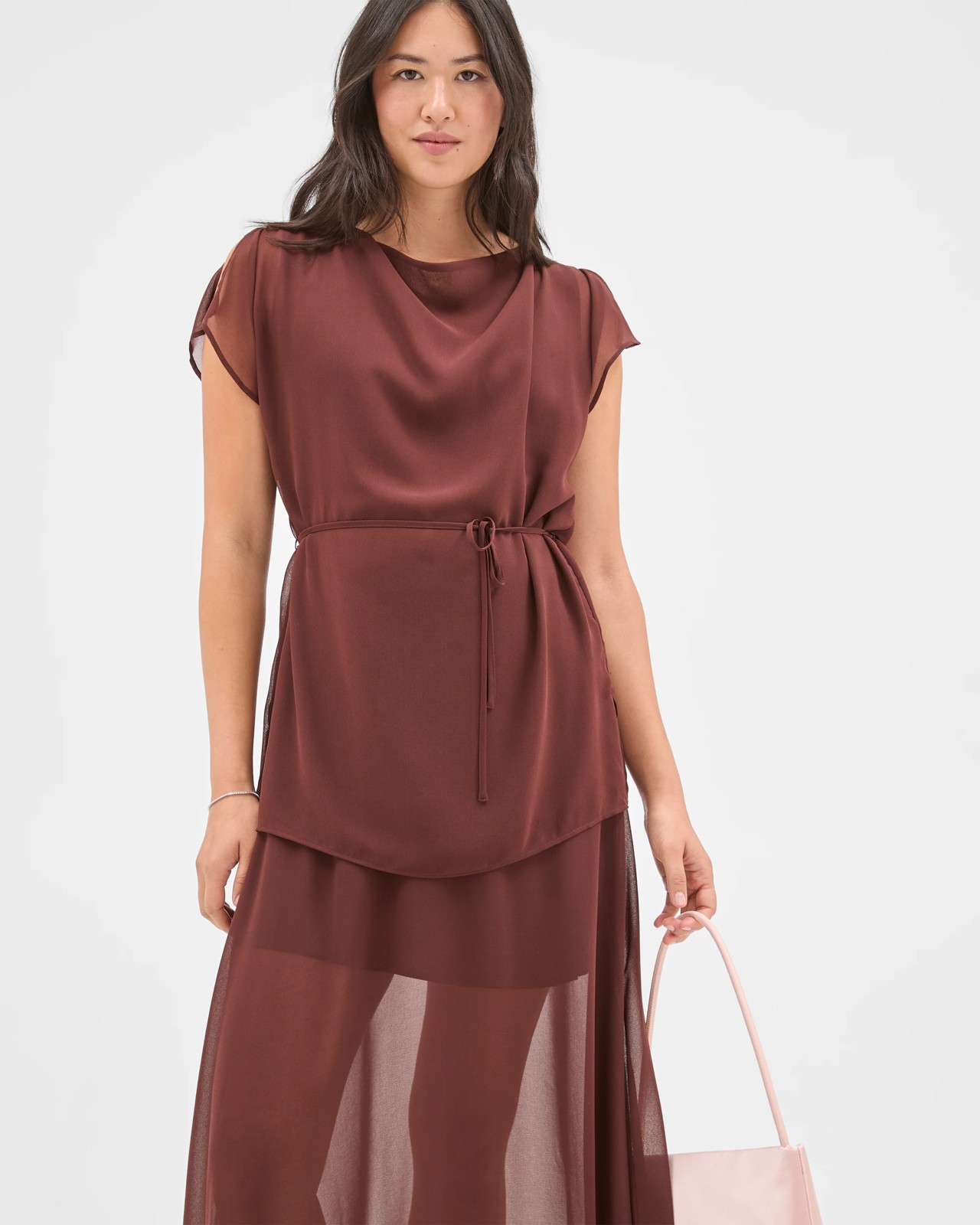 Preview Sheer Soft Drape Blouse - Dark Chocolate 4 of 6