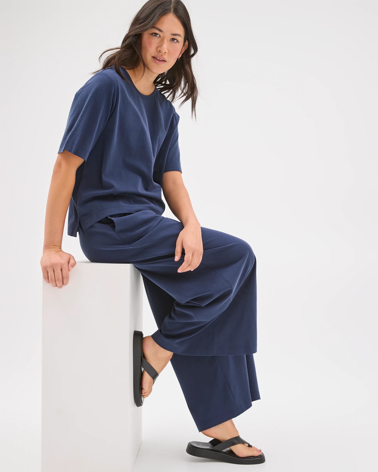 Relaxed Wide Leg Drape Pants - Ink Navy 4 of 5