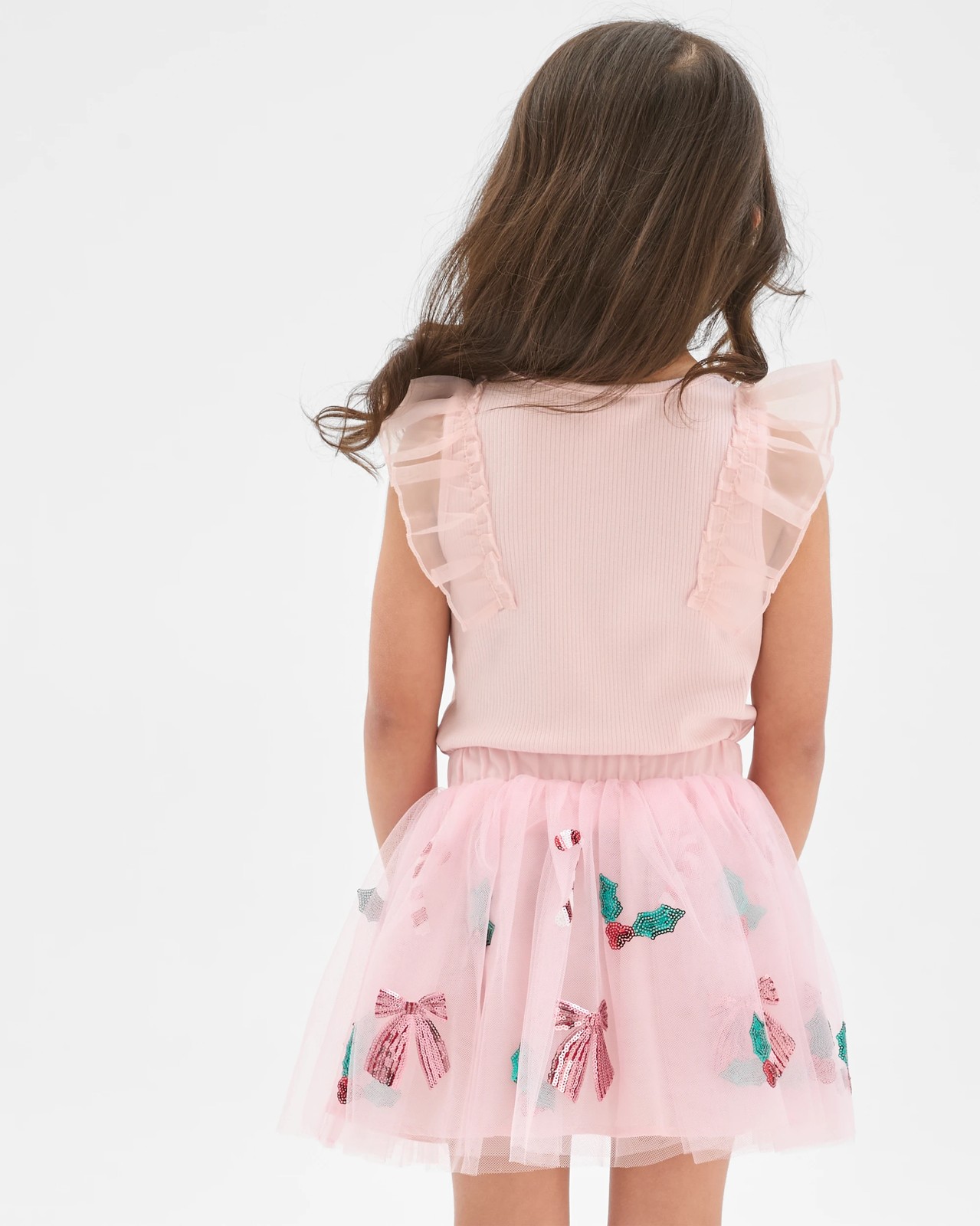 Australian Cotton Tulle Fashion Christmas Ruffle Tank Top - Pink Bow 4 of 6