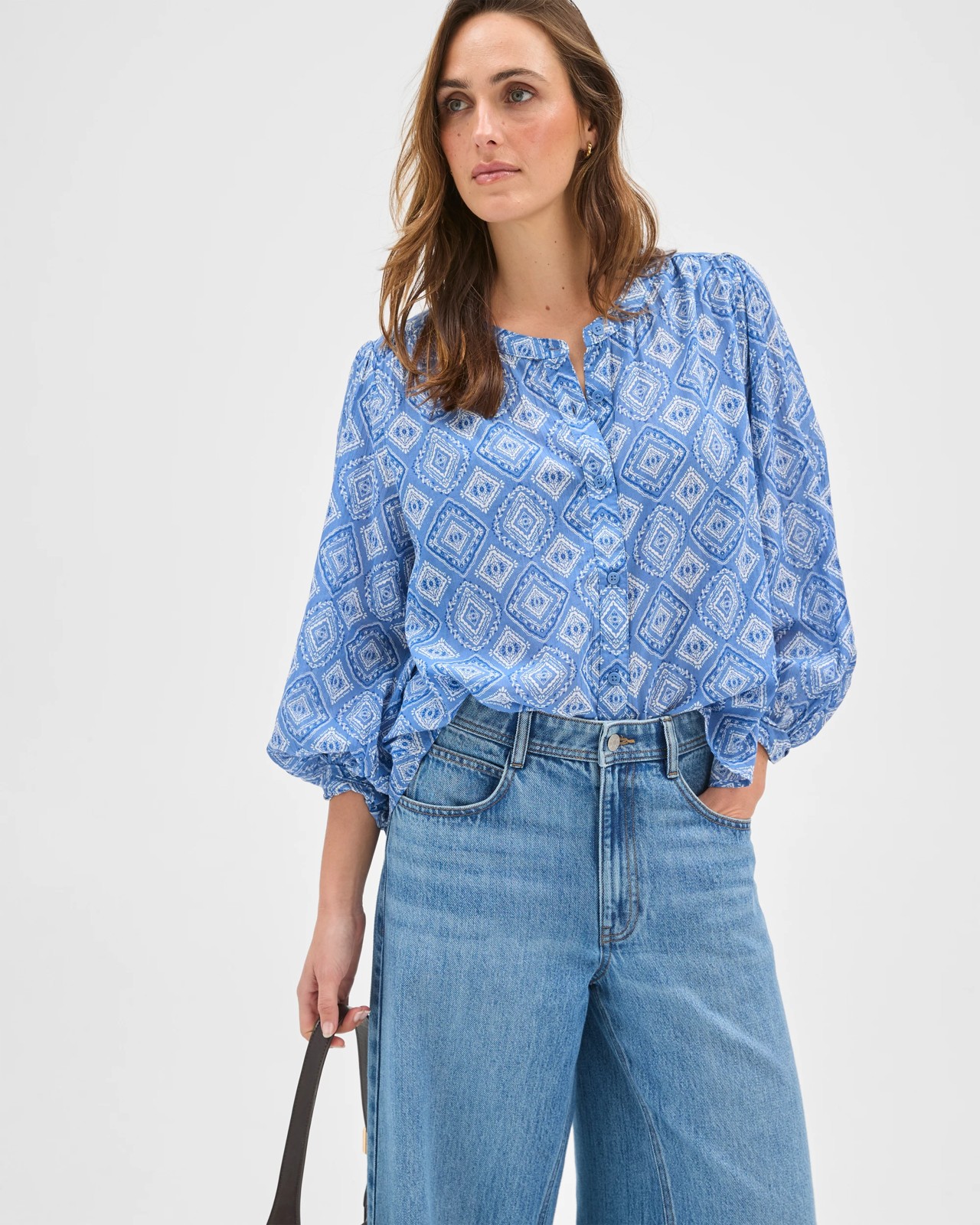 3/4 Sleeve Femme Print Blouse - Geo Print 4 of 5