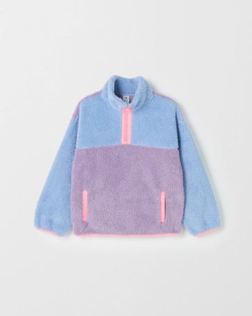 Quarter Zip Colour Block Teddy Fleece Jumper