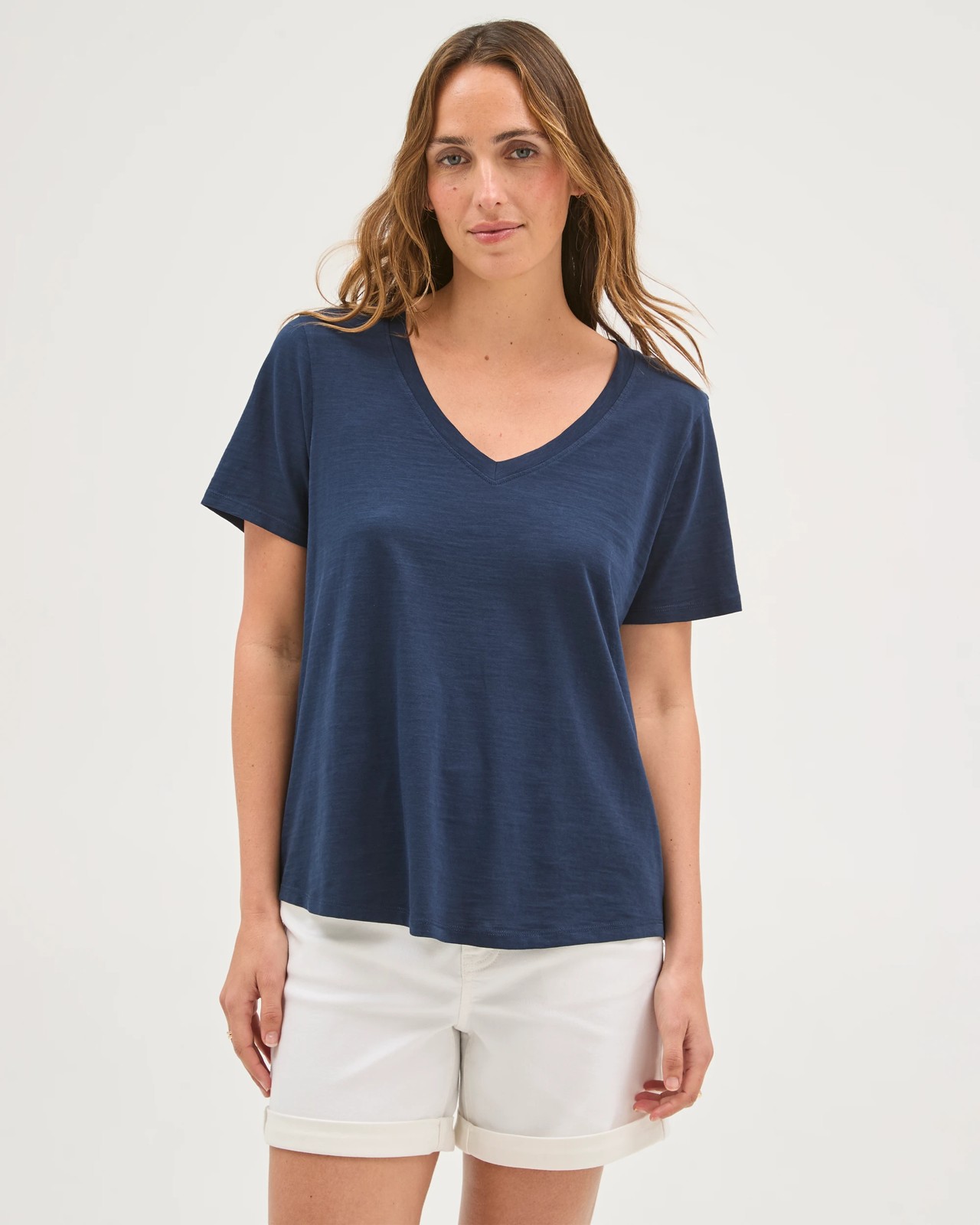 Australian Cotton Slub Relaxed V-Neck T-Shirt - Navy Blazer 2 of 6