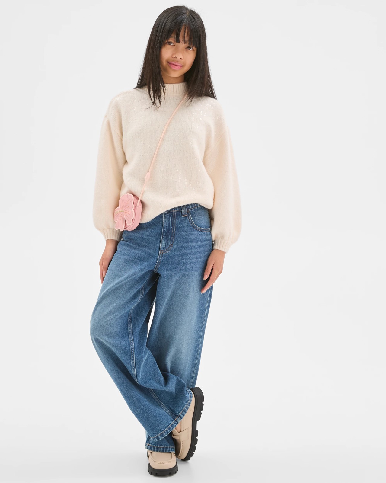 Sequin Long Balloon Sleeve Knit Jumper - Cream 2 of 5