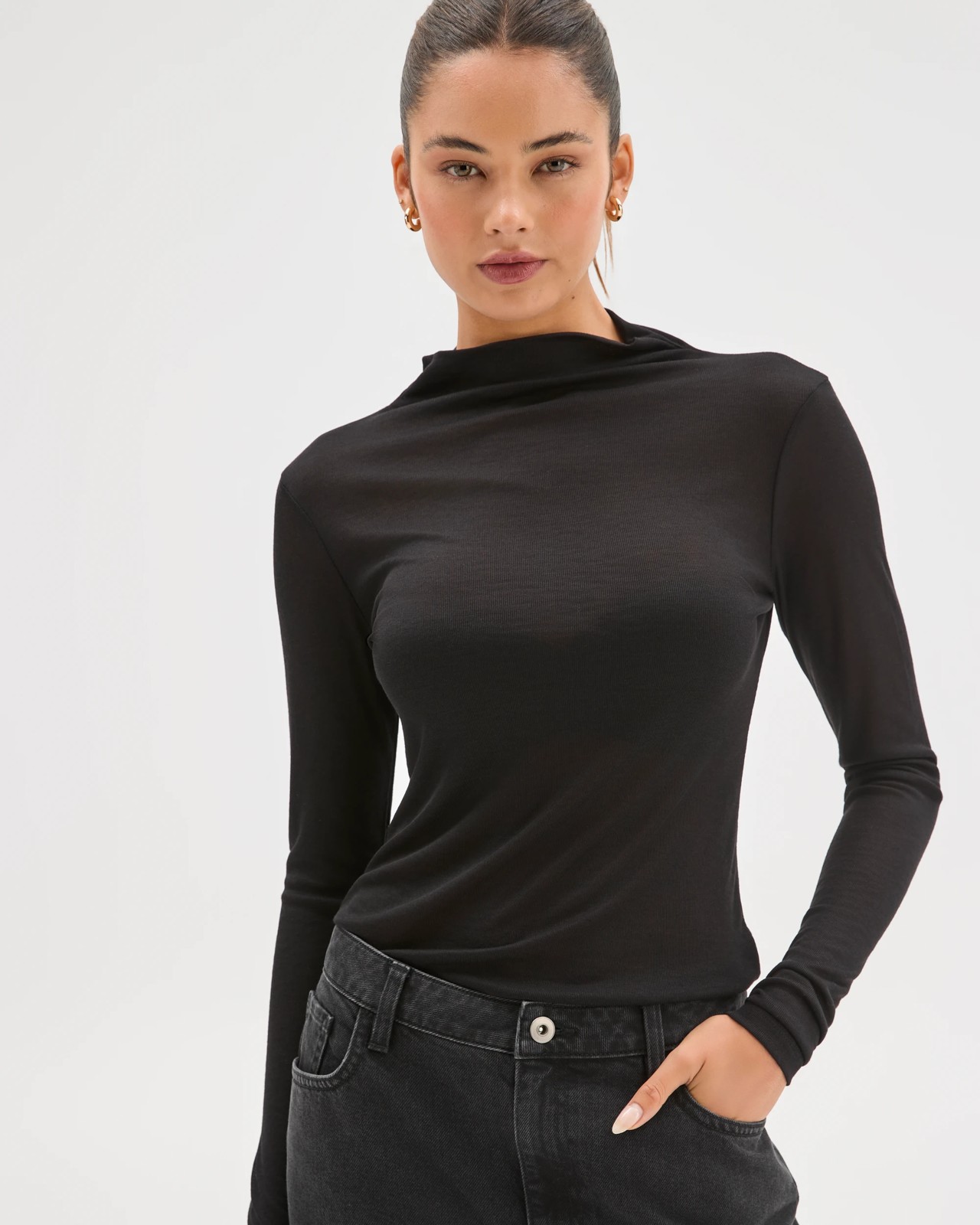Lily Loves Mock Neck Long Sleeve Top - Black 4 of 5