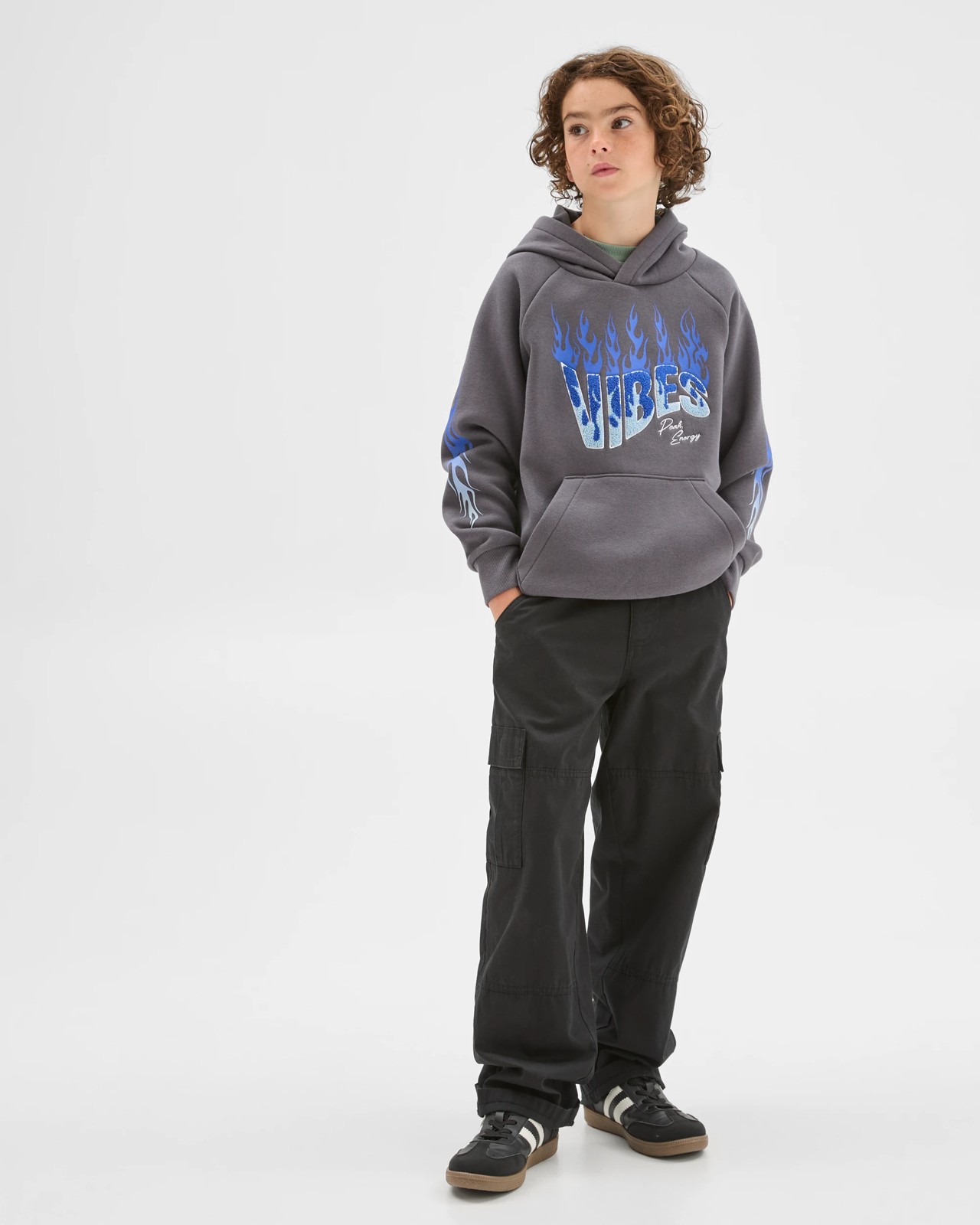 Long Raglan Sleeve Heavyweight Popover Hoodie - Black 2 of 5