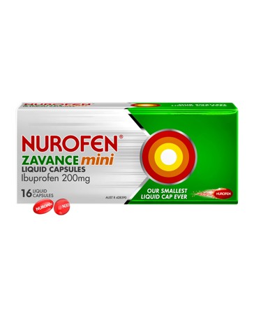 16 Pack Nurofen Zavance Mini Liquid Capsules Ibuprofen 200mg