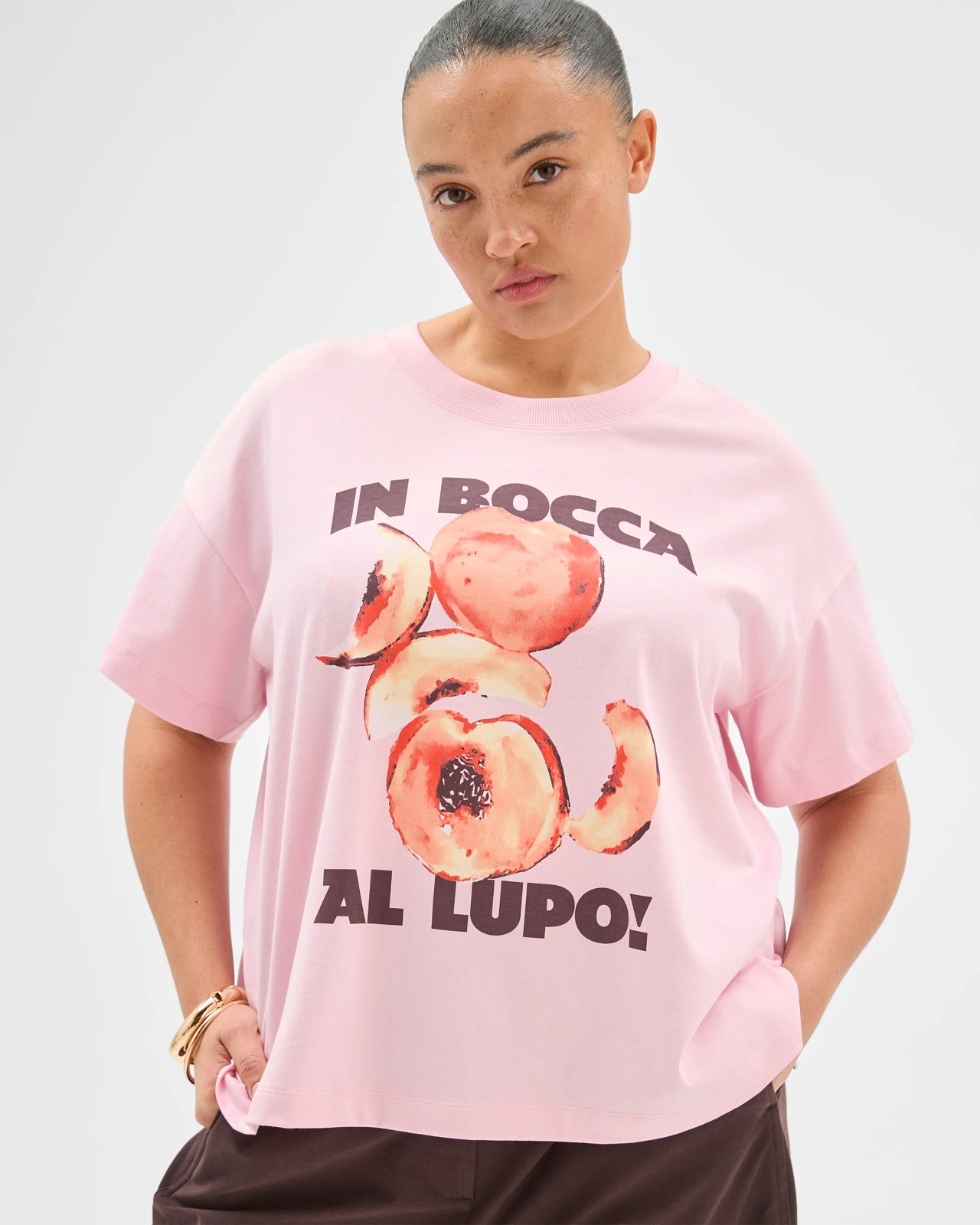 Plus Size Australian Cotton Graphic Split Hem T-Shirt - Pink Bocca Print 4 of 5